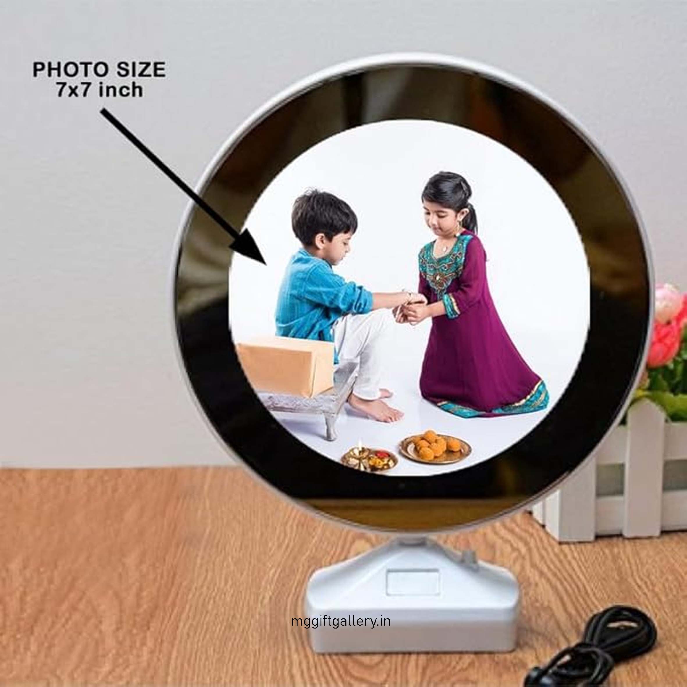 Alwaysgift Magical Mirror Customized Photo Frame with Personalized Rakhi, Designer Photo Rakhi Art Design for Brothers, Bhai, Bhaiya - Multicolor D6 Combo Gift