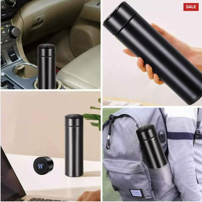 Customized name engraved vacuum flask with temperature display