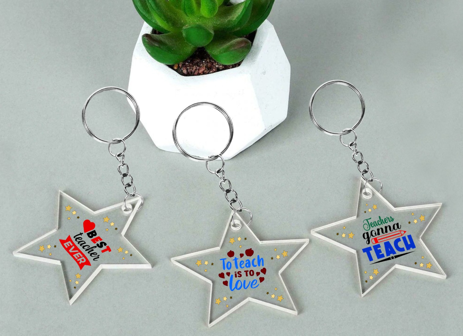 Uv printed Transparent star keychain mix designs of Teacher's day