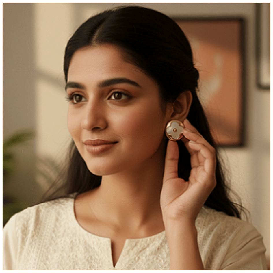 Yellow Gold Plated on S/ Steel Hypoallergenic Mother of Pearl Earrings || 2 Pcs Combo