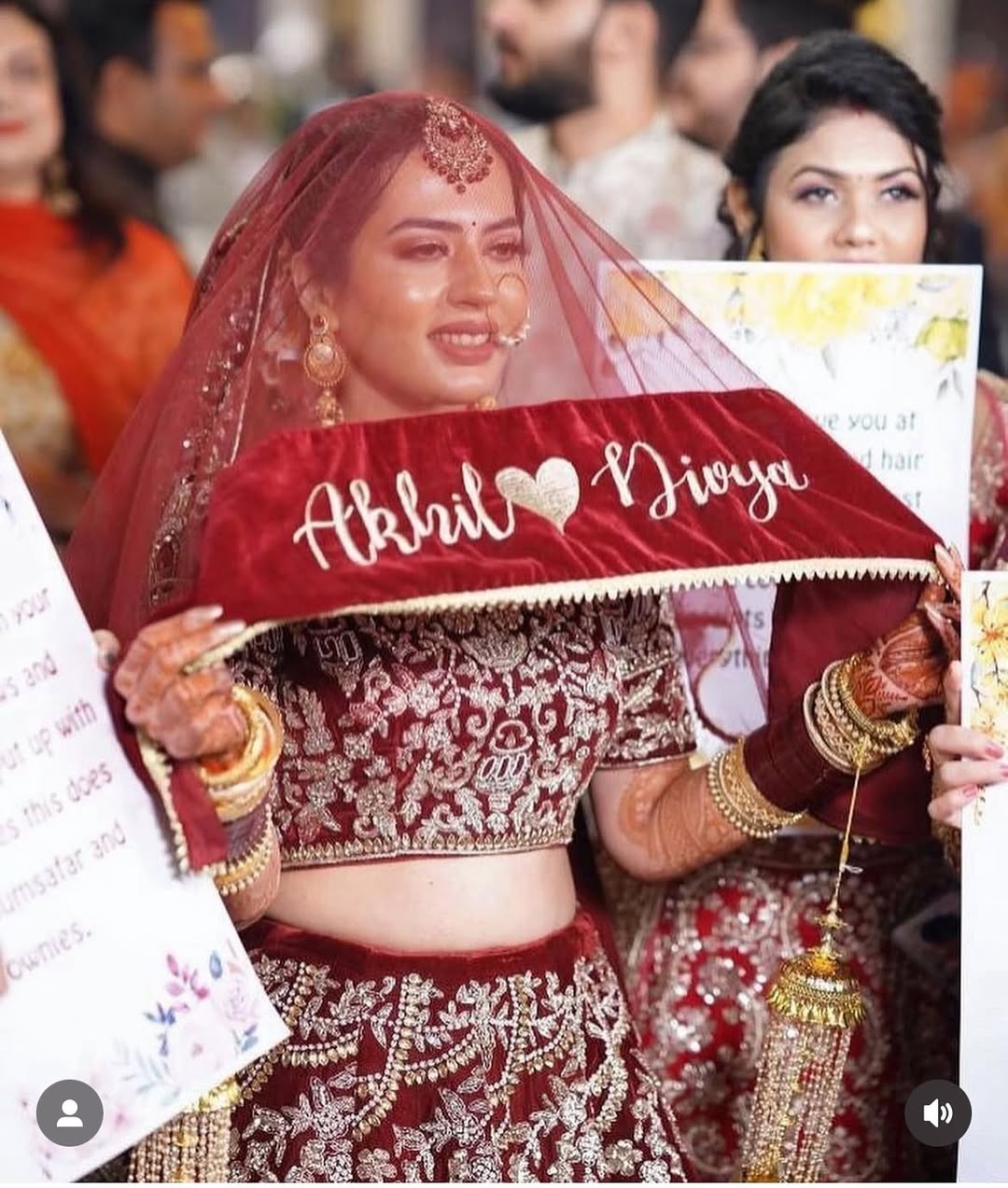 Personalized Couple Name Bridal Velvet Veil (Embroidery Customization)