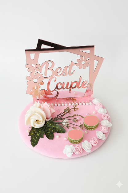 "Best Couple" Rose Gold Acrylic Ring Platter with Pink Floral Base