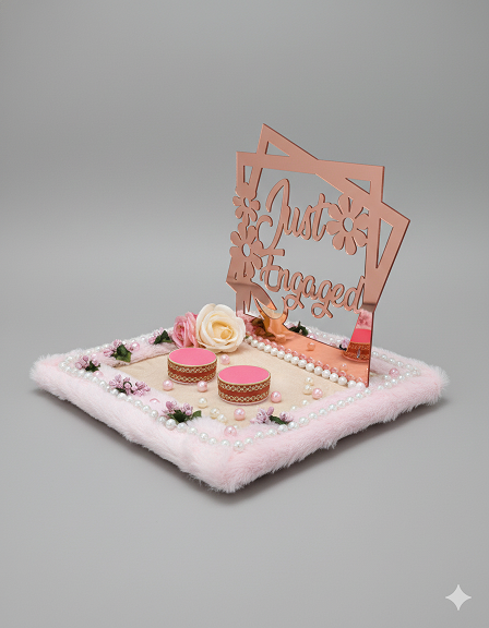 Floral Decorated "Just Engaged" Ring Ceremony Plate