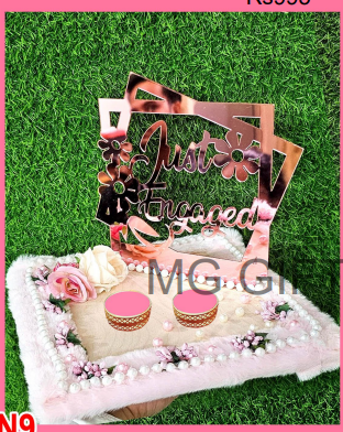 Floral Decorated "Just Engaged" Ring Ceremony Plate