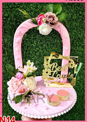 "Best Couple" Golden Mirror Platter with Pink Handle and Floral Decor