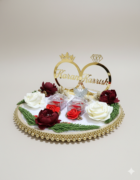 Personalized "Karan & Karrish" Engagement Ring Platter - Crown & Diamond Rings