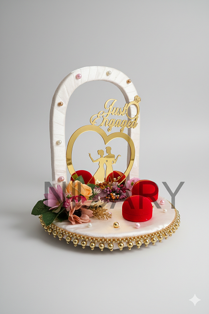 "Just Engaged" Heart Silhouette Ring Platter with Handle