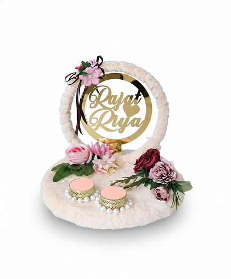 Luxurious Fur-Trimmed Ring Ceremony Tray with Custom Names