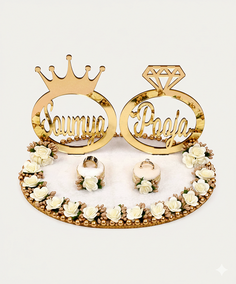 Luxurious Gold Mirror King & Queen Ring Holder