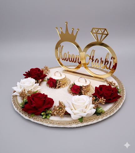Luxurious "Karan & Aarti" Ring Ceremony Tray with Grand Roses