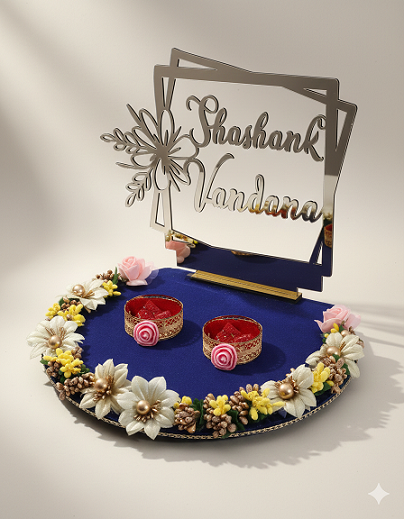 Personalized Engraved Mirror Monogram Engagement Ring Ceremony Plate