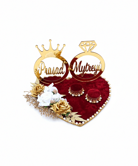 Royal Crown & Diamond Personalized Acrylic Ring Platter (Heart Shape)