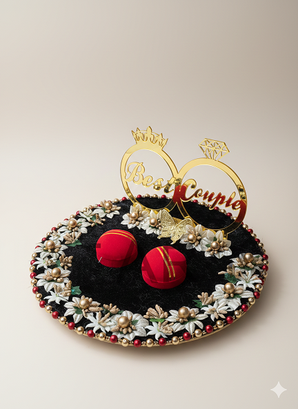 Elegant Black & Gold "Best Couple" Ring Ceremony Platter