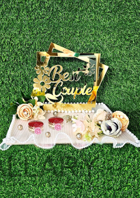 Elegant "Best Couple" Floral Ring Ceremony Platter with Pearls
