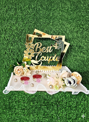 Elegant "Best Couple" Floral Ring Ceremony Platter with Pearls