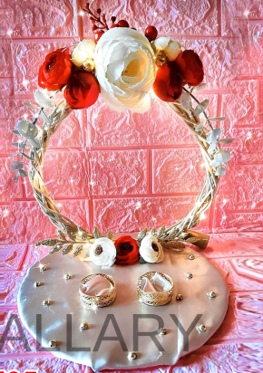 Rustic Twig Arch Ring Ceremony Platter with Red & White Roses