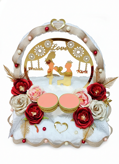 Luxury Red & Gold Proposal Scene Engagement Ring Tray