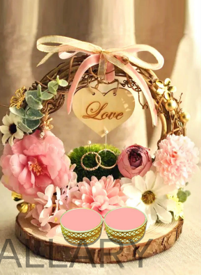 Bohemian Wood Slice Ring Tray with Pink Peony & Daisy