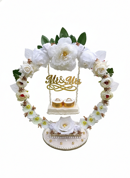 White Rose Wreath Engagement Tray with Golden Monogram