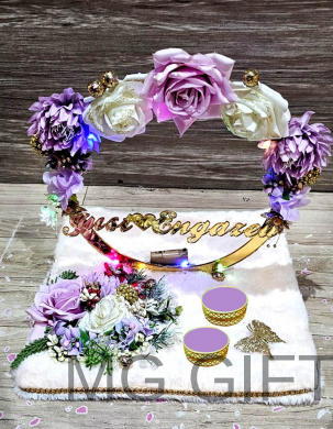 Elegant Golden Leaf and White Rose Engagement Tray