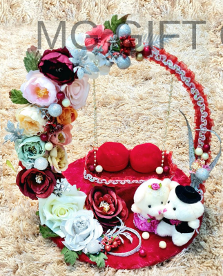 Personalized "Raksha & Shivam" Golden Rose Ring Platter