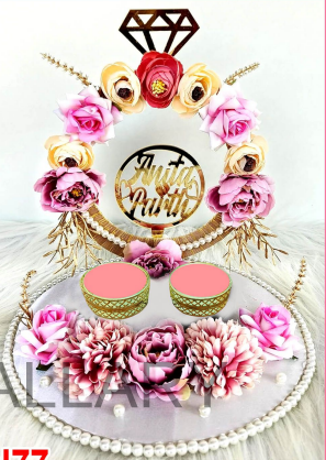 Luxury Red & Pink Floral Ring Display with Golden Accent