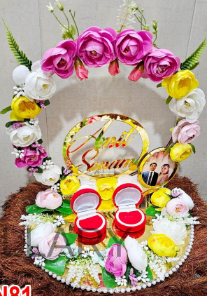 Personalized Red & Gold Floral Ring Platter