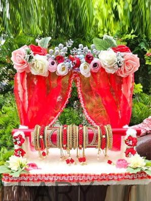 Luxury LED Floral Wreath Ring Tray with Diamond & Name Topper