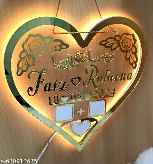 Personalized Glowing LED Gold Heart Frame for Nikah/Wedding