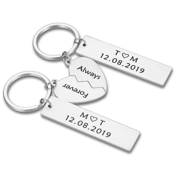 Personalized "Always & Forever" Couple Keychain Set