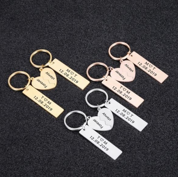 Personalized "Always & Forever" Couple Keychain Set