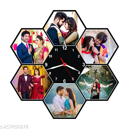 ColorSplash Hexagonal 6-Photo Personalized Mosaic Wall Clock