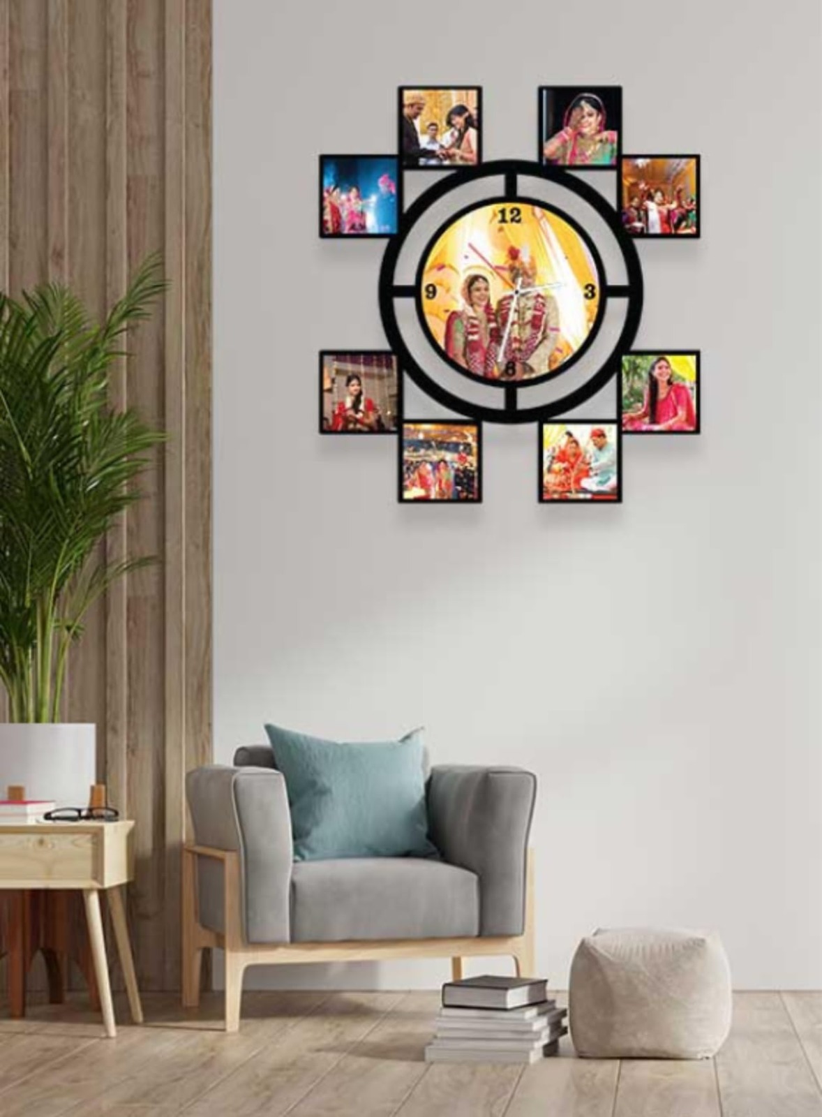 Personalized Wall Hanging Designer Clock with 9-Photo Gallery