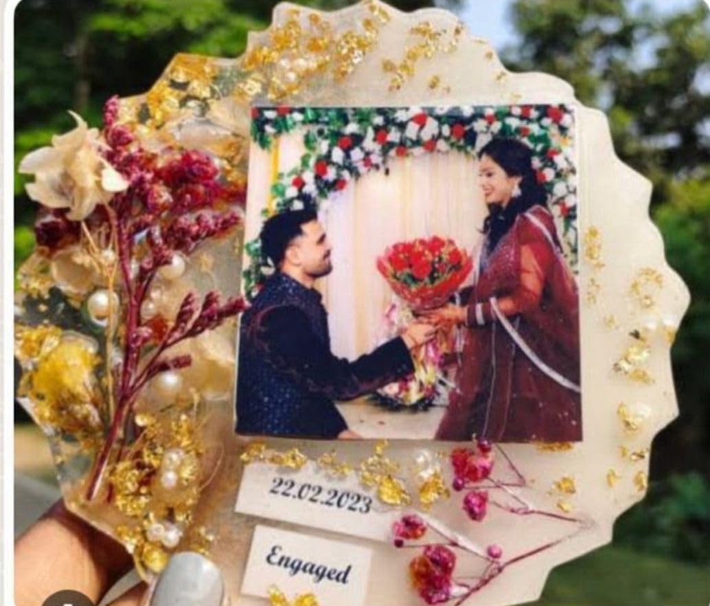 Resin Photo Frame for Home Decor Personalized Gift Customized with Your Photos &Template (6 Inch Frame)[with Clear Groovy Plastic Stand