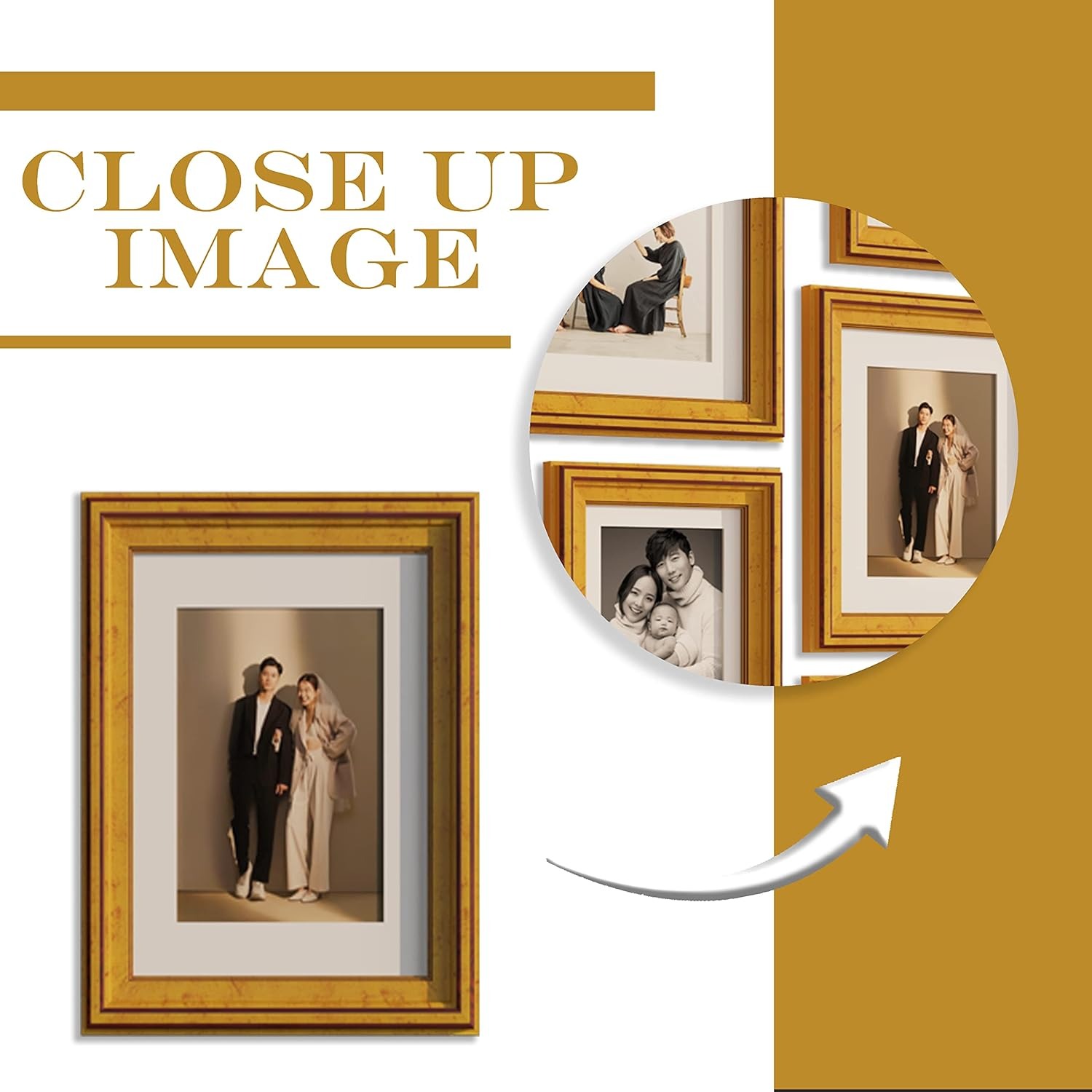 Art Street Boulevard Premium 3D Wall Photo Frame Set of 11 Picture Frames for Wall Hanging (8x10-3 pcs, 6x8-8 pcs)-Crown Gold