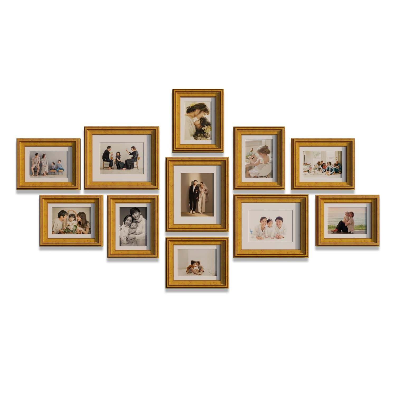 Art Street Boulevard Premium 3D Wall Photo Frame Set of 11 Picture Frames for Wall Hanging (8x10-3 pcs, 6x8-8 pcs)-Crown Gold
