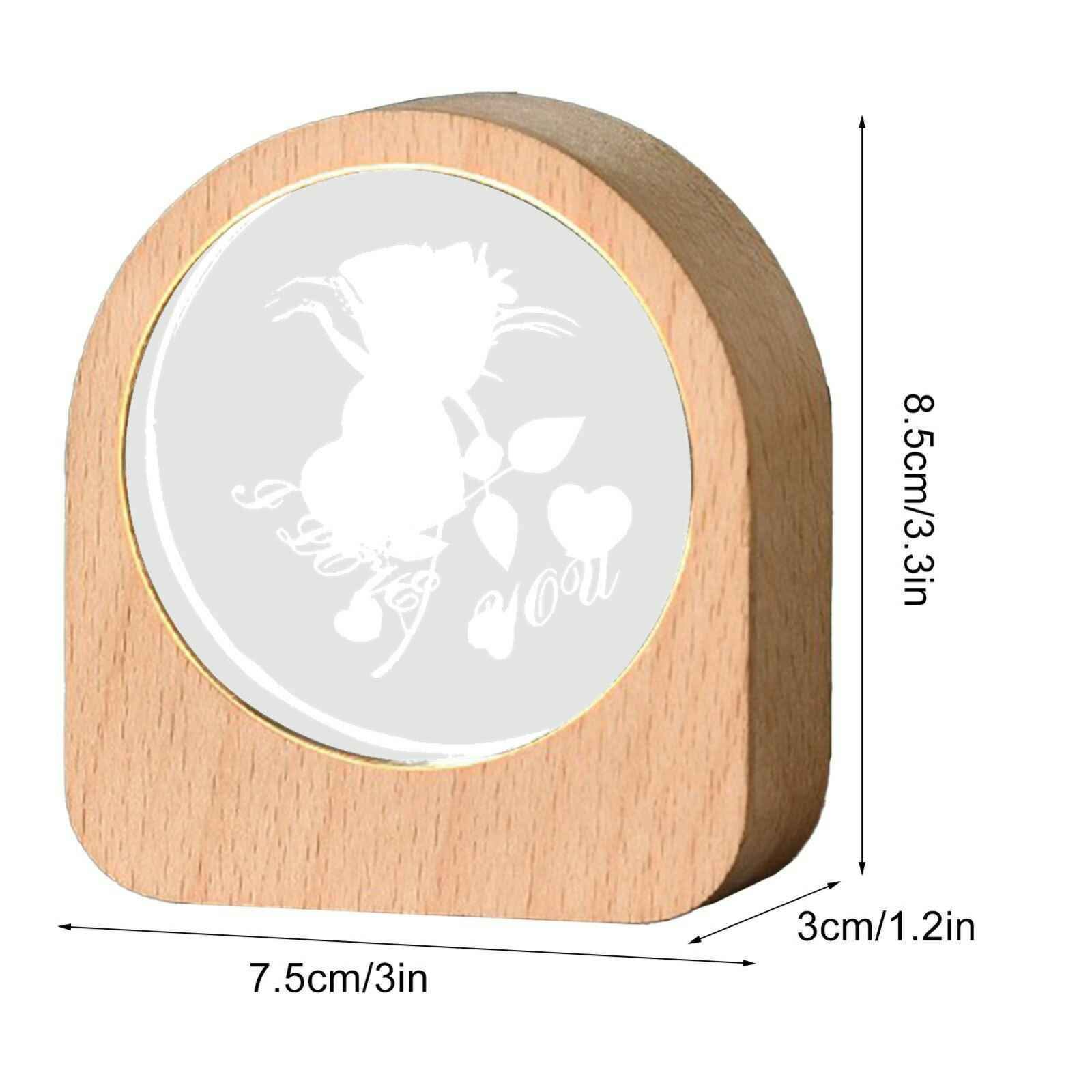 3D Love Heart Crystal Ball Night Lamp with a wooden base.