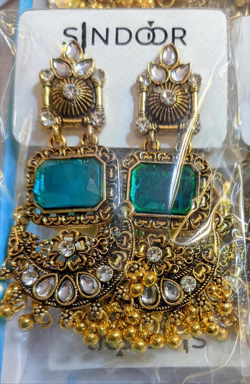 Antique Style Gold Plated Blue Stone Earrings For Women
