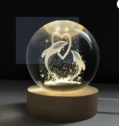 Spiricon 3D Galaxy Dolphin Crystal Ball Night Lamp Decorative Showpiece - 7 cm (Crystal, Multicolor)