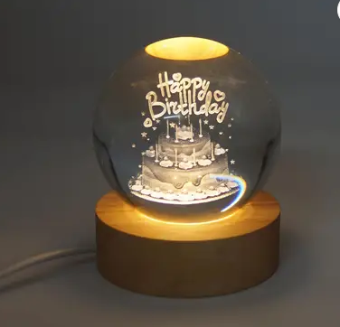 CelebraSphere: Premium Birthday Cake LED Crystal Night Lamp