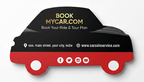 Premium 800 GSM "BOOKMYCAR.COM" Car-Shaped Die-Cut Visiting Card - 500pcs