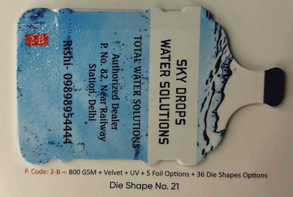 Custom Die-Cut Velvet Finish Business Card – Water Bottle Shape (Die Shape No. 21) - 500pcs