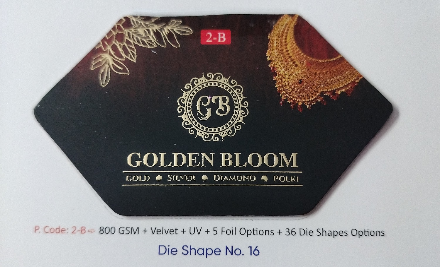 Custom Hexagonal Die-Cut Jewelry Business Card – Golden Bloom Edition (Die Shape No. 16) - 500pcs