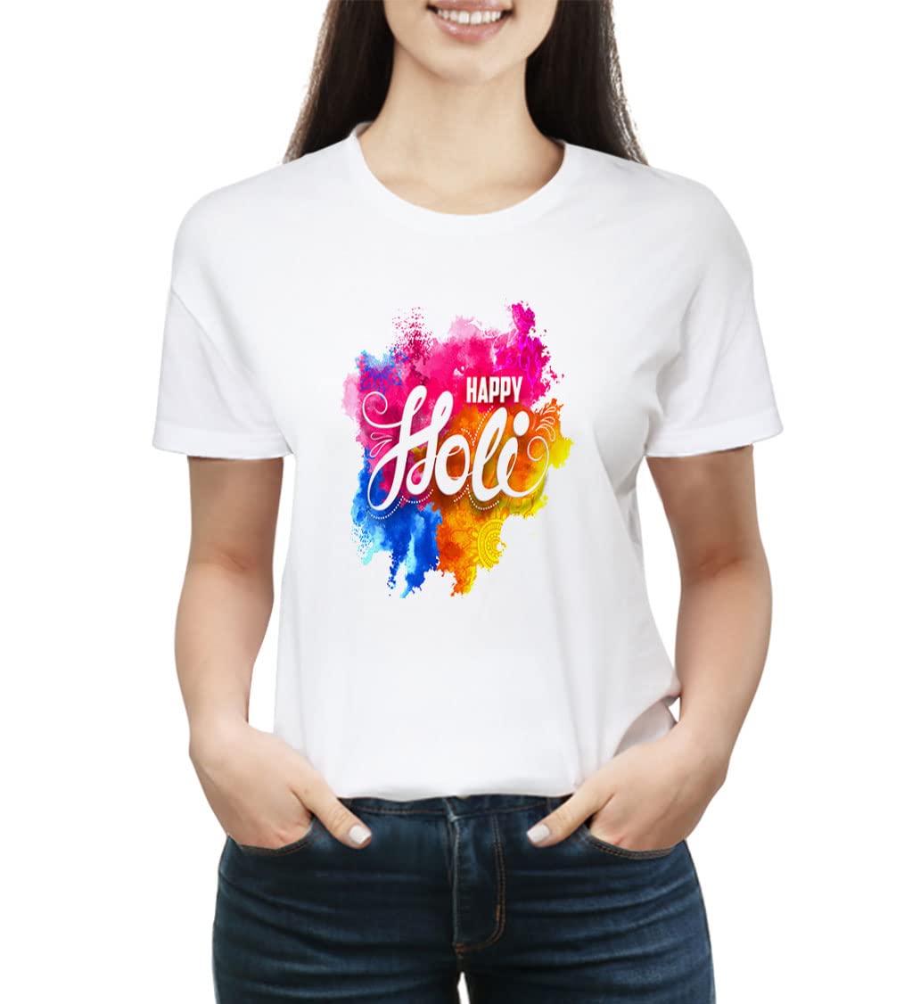 Happy Holi Print Holi T-Shirt for Men Women Couple Kids Adult Boy Girl Family| Combo T-Shirt for Entire Family-Pack of 1 Tshirt