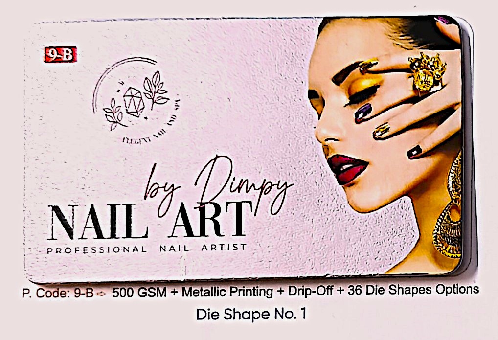 500 GSM + Metallic Printing + Drip-Off + Die Cut Business Cards Shape No. 1 (Min-500qty)