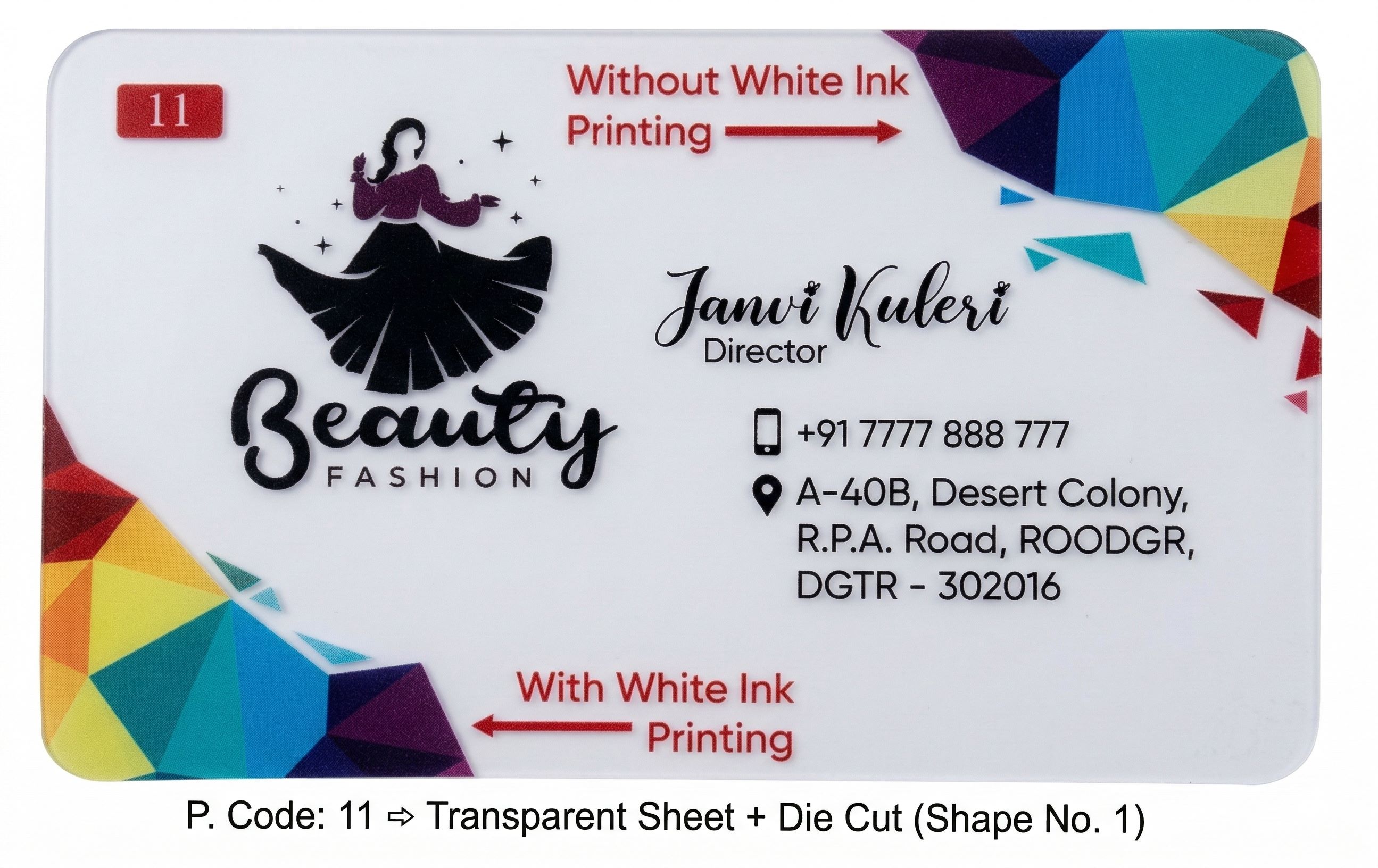 Transparent Sheet + Die Cut Business Cards (Min-500qty)