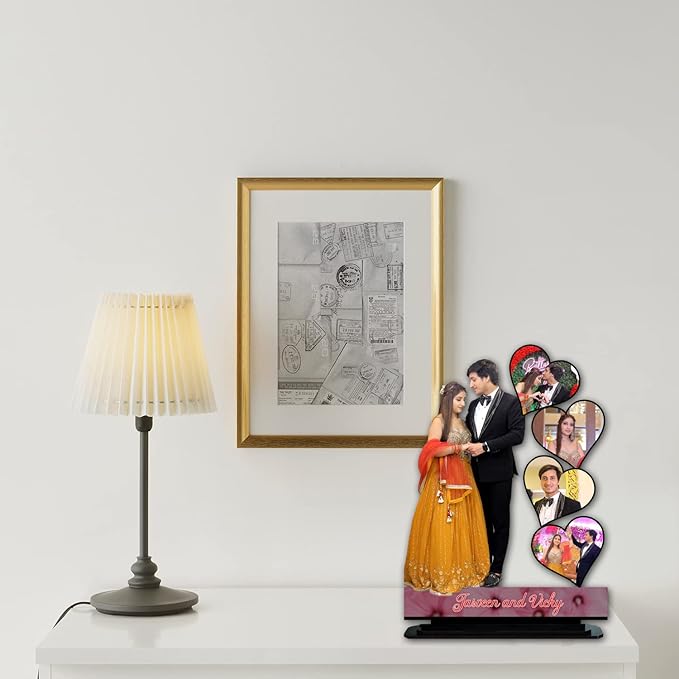 PixelkariPersonalized Premium Gift Wooden Cutout Photo Frame Standy, Design-3 Customized Gift with Your Photos, 10 x 12 inch