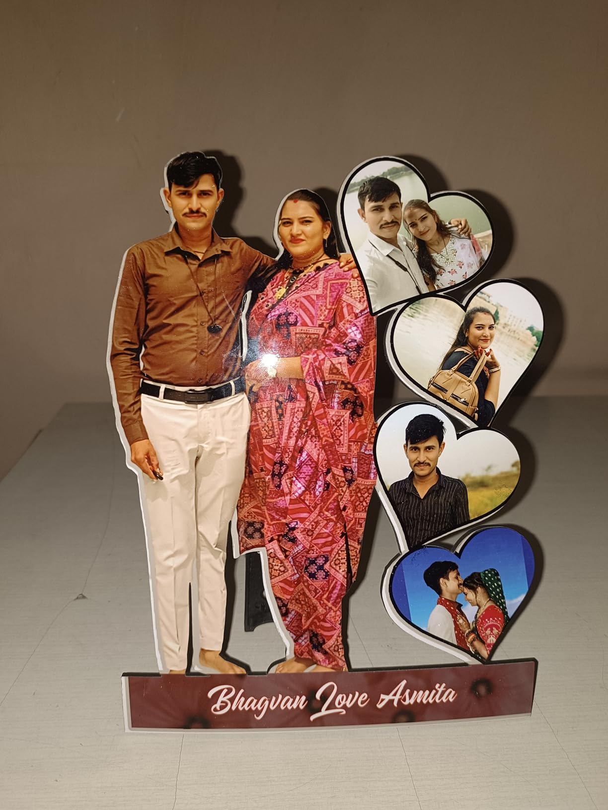 PixelkariPersonalized Premium Gift Wooden Cutout Photo Frame Standy, Design-3 Customized Gift with Your Photos, 10 x 12 inch