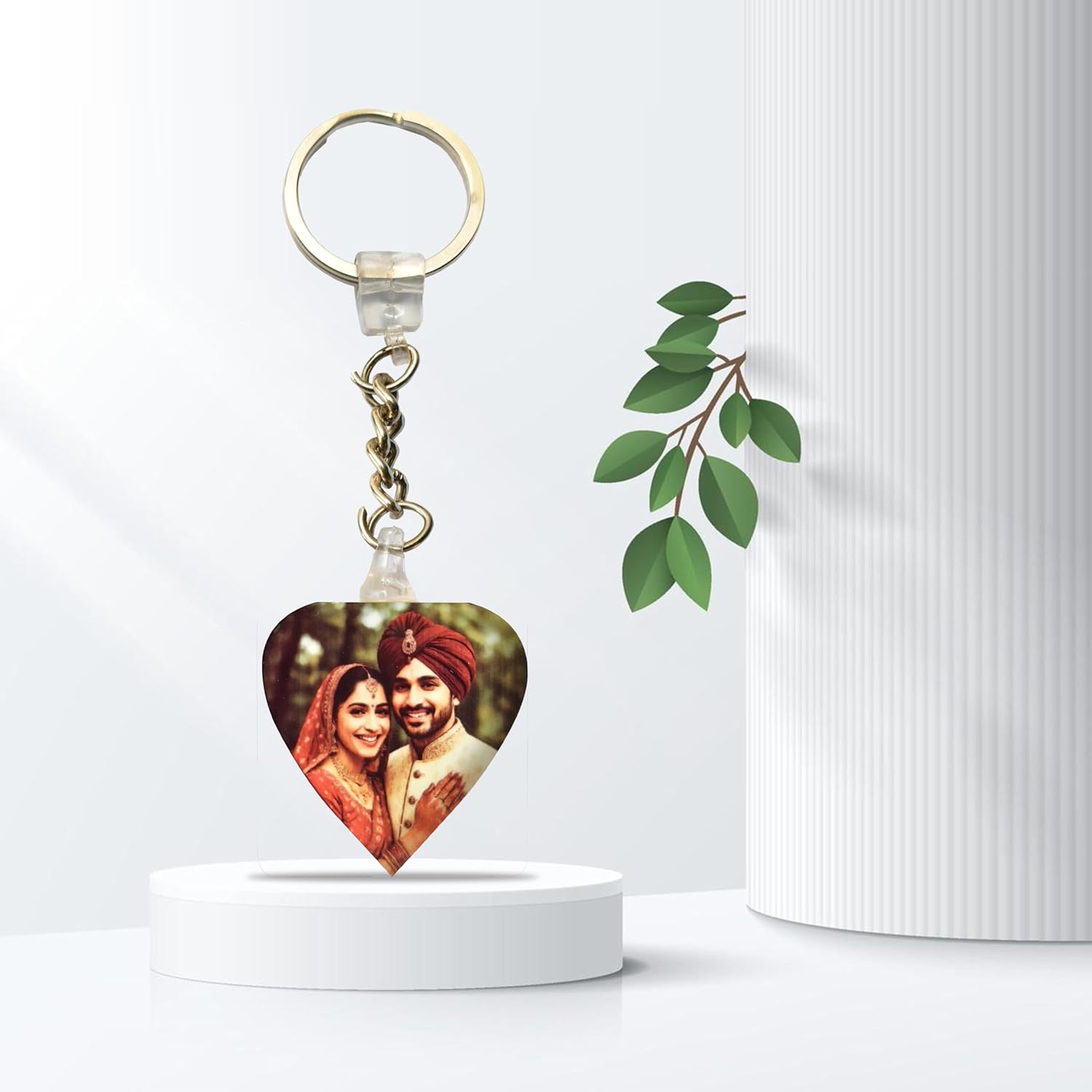 Custom Heart-Shaped Photo Keychain, Crystal-Like Acrylic, 10mm Thick, Stainless Steel Ring, Digitally Printed