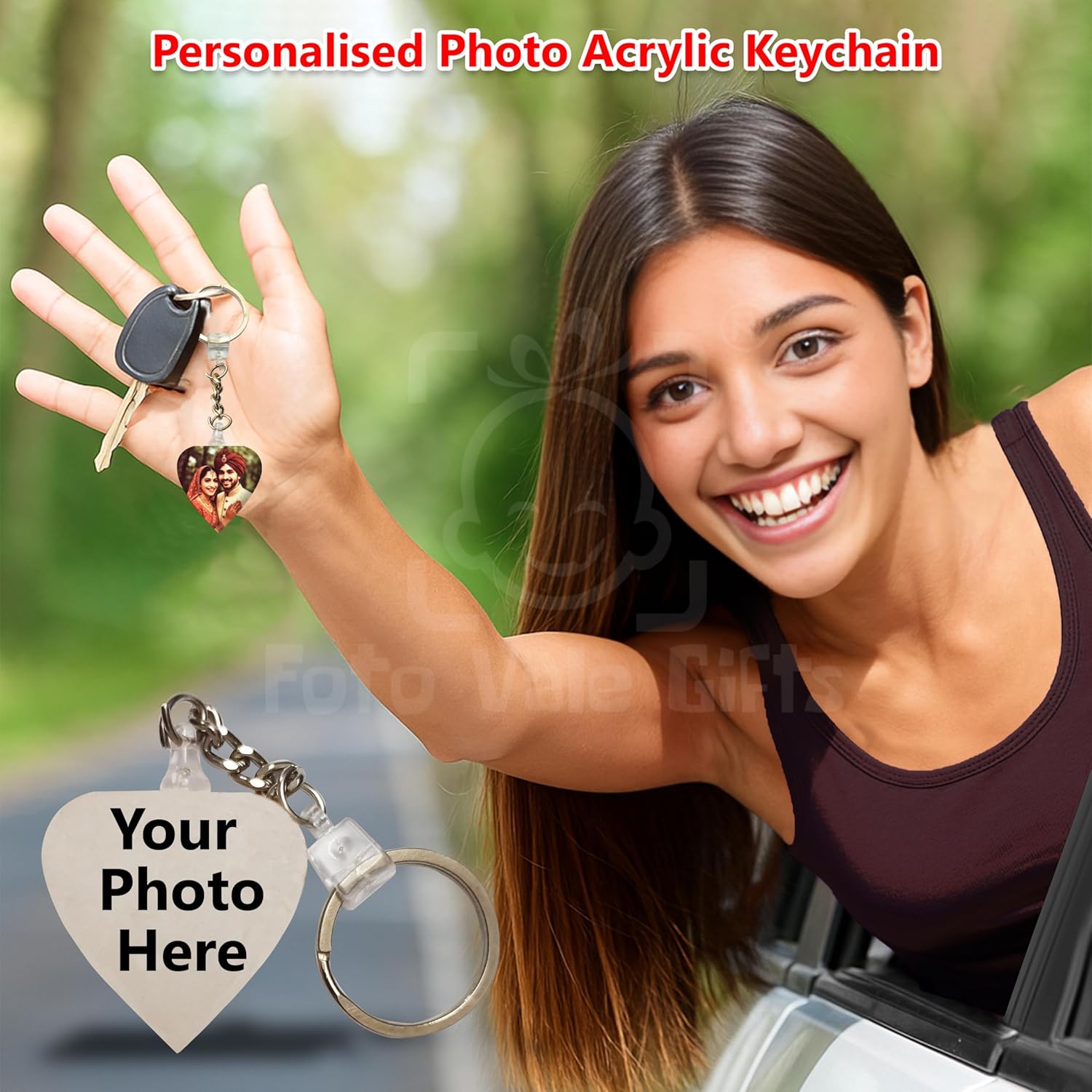 Custom Heart-Shaped Photo Keychain, Crystal-Like Acrylic, 10mm Thick, Stainless Steel Ring, Digitally Printed